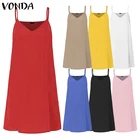Женское Короткое платье VONDA, повседневное однотонное платье-майка на тонких бретельках, 7 цветов, 2021