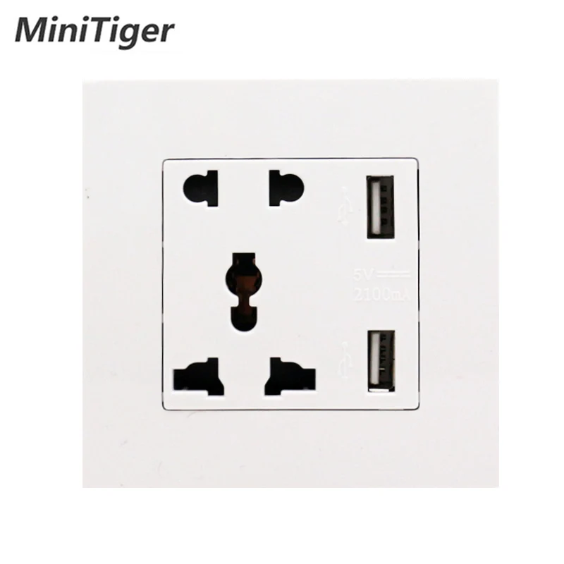 USB Socket Minitiger производитель настенная розетка USB Универсальная 5 отверстий розетка с двойной USB умный дом пластиковая панель - Тип: USB Socket