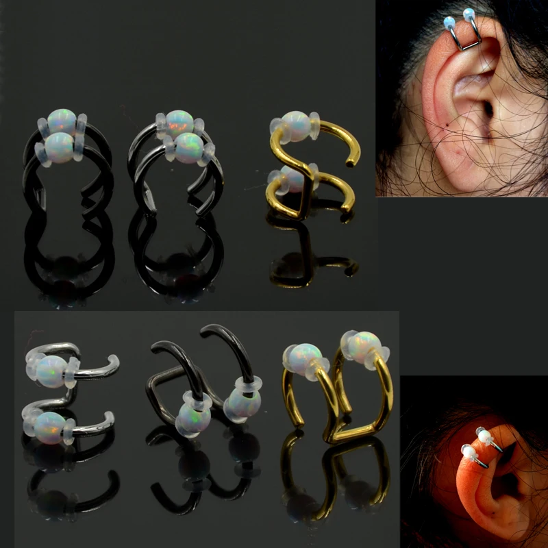 Серьга кафф с огнем белоснежным опалом|faux piercing|body jewelryfake ear |