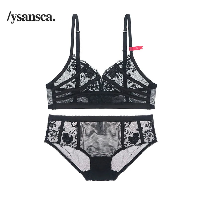 

Black Sexy Bra Set Transparent Brassiere Gauze See Through Bra Underwear Sets For Women Strap Erotic Lingerie Hollow Out