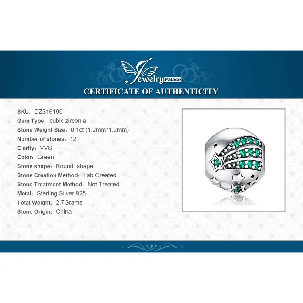 JewelryPalace 925 пробы серебро зеленым фианитом звезда очарование бисером Fit Браслеты Новая горячая Распродажа для Для женщин как красивые подарки