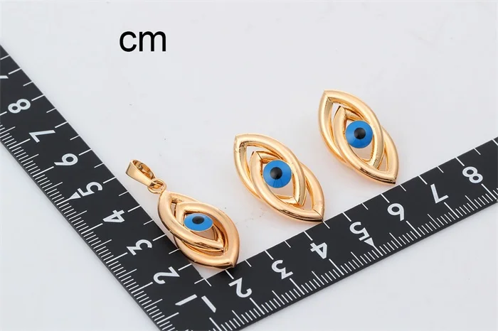 new Double Twisted Blue Evil's Eyes Jewelry Sets Gold Color Pendant Necklace Stud Earrings for Women Girls Jewellery | Украшения и