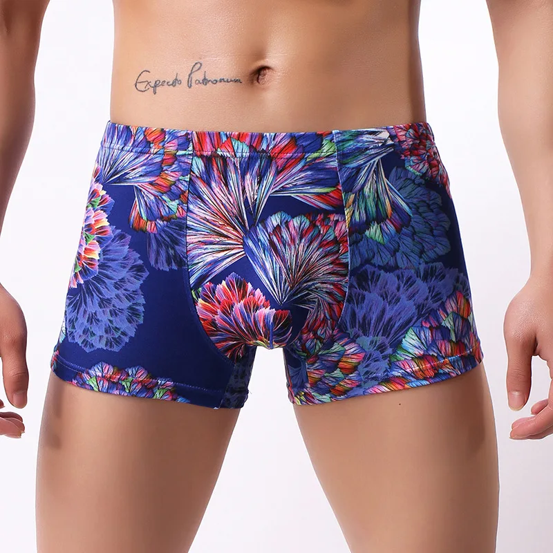 

Sexy Men Underwear Boxer Shorts homme Print Ice Silk Low Waist Panties For Man Breathable U Convex Pouch Underpants Cueca M-XXL