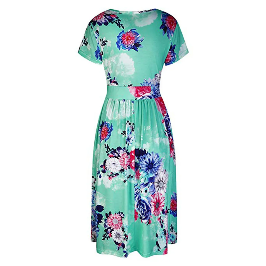 MISSOMO Dress Women Damask Printing Party Beach summer dress Streetwear Short Sleeve vestidos women clothes femme 614