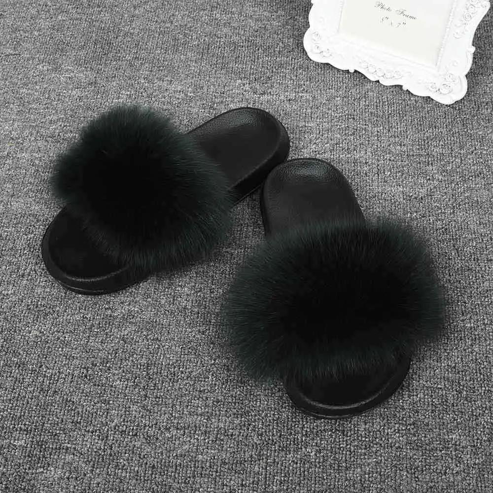 Dark Green Jancoco Max/модные шлепанцы с натуральным лисьим мехом; женские шлепанцы; летние пляжные сандалии; Вьетнамки с натуральным мехом; S6043 - Цвет: Dark Green