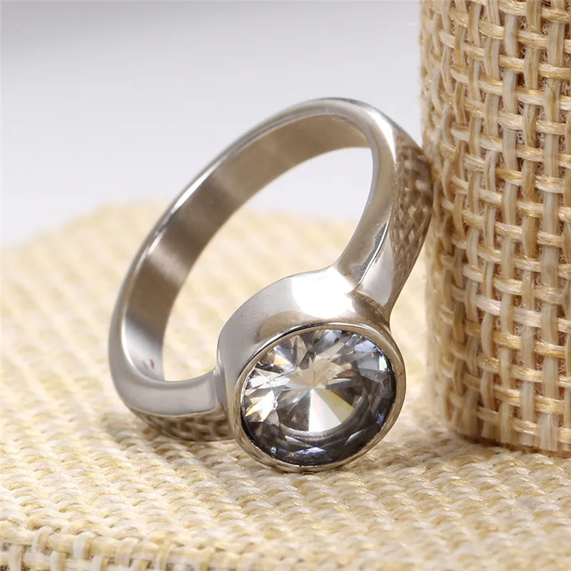 Fashion Stainless Steel Round Crystal Zircon Ring for Women Jewelry Wedding Engagement Rings Accessories | Украшения и аксессуары