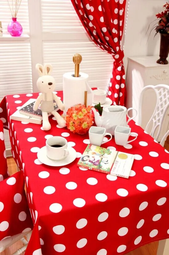 Высококачественная ткань красная хлопковая скатерть точка волна свадебный