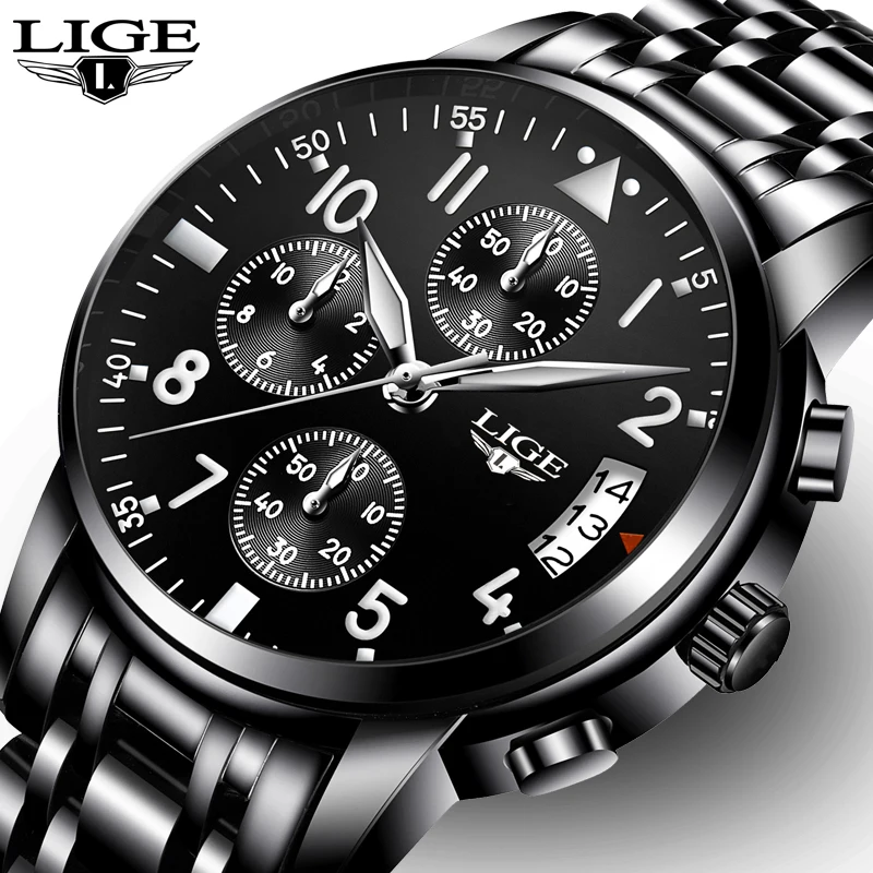 Relogio Masculino LIGE новые мужские часы Топ бренд класса люкс Хронограф Бизнес Кварцевые