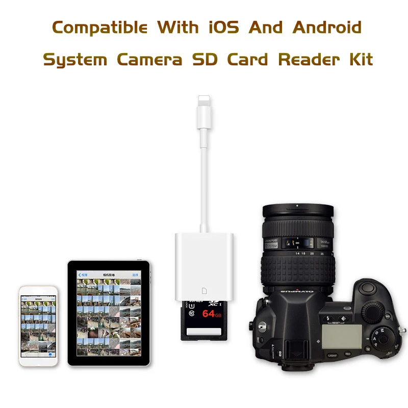 Combo SD TF Card Reader Digital Camera Kit Compatible OTG Adapter Cable For iPhone iOS 9.2-12 iPad Android Device Needn't APP |