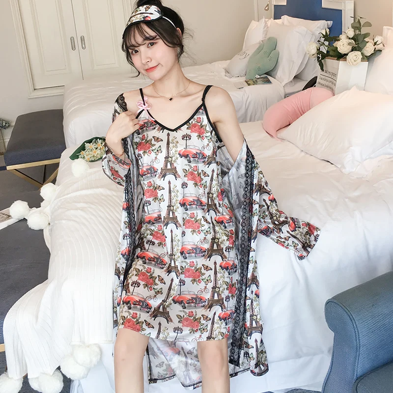 Женская атласная ночная рубашка WAVMIT из шелка ледяного цвета домашняя одежда 2