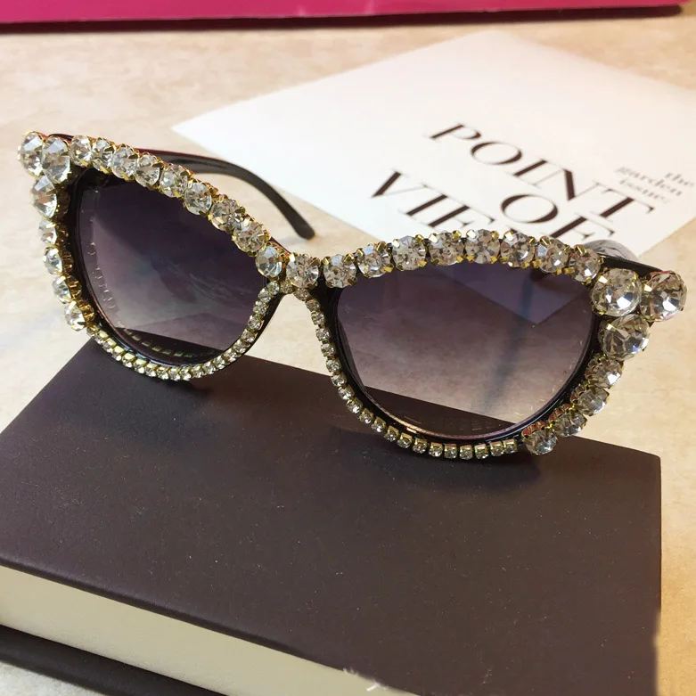CLASSIC VINTAGE RETRO Cat Eye Style SUNGLASSES Unique Black Frame Bling Crystals Sun Glasses | Аксессуары для одежды