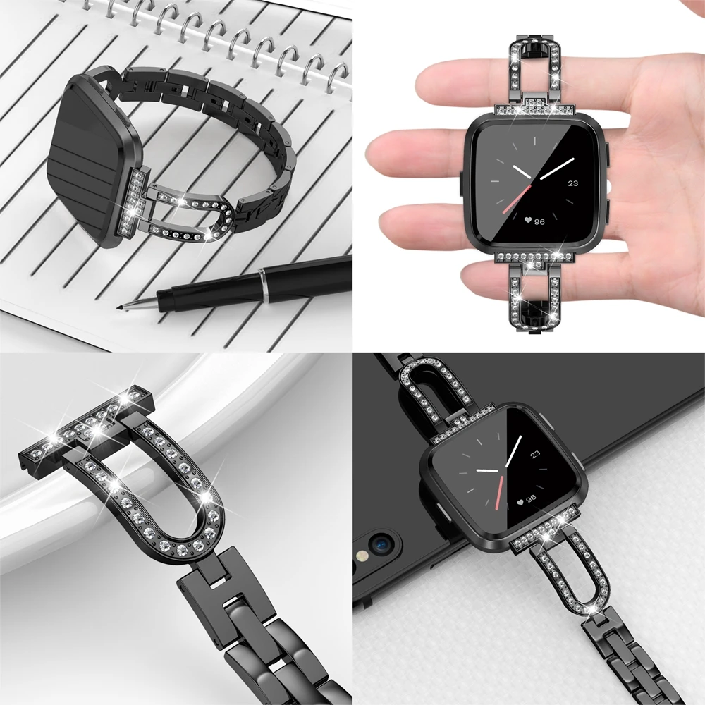 U-Design браслет со стразами для Fitbit Versa/Versa lite ремешок со стразами из нержавеющей стали, блестящий Браслет для Fitbit Versa