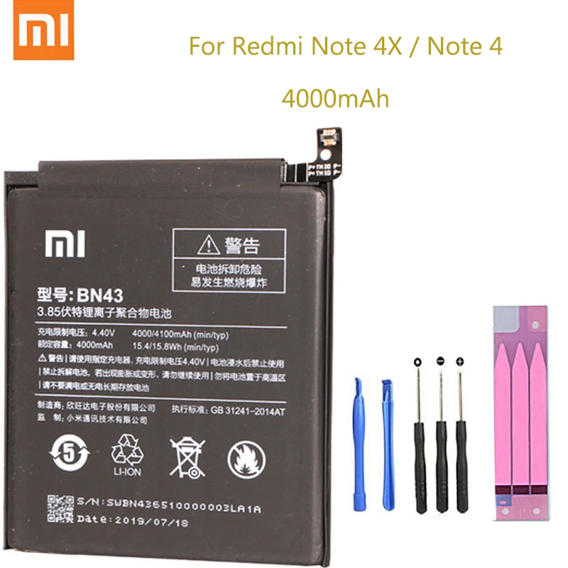 Оригинальный сменный аккумулятор для телефона Xiao mi BN43 Red Note 4X/Note 4 global Snapdragon 625 4000