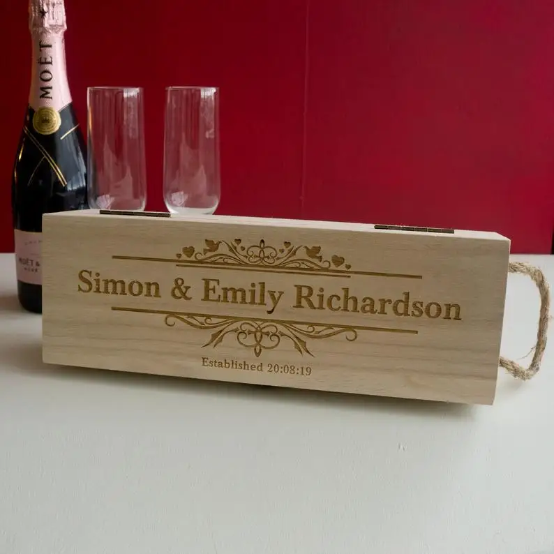 Пользовательское имя деревянная коробка для вина гравировкой невеста жених Подарок на годовщину свадьбы вина владельца пользовательских дерева вечерние пользу свадебные аксессуары