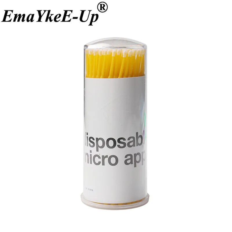Yellow-100pcs-T 100 шт., прочные Микро-аппликаторы, одноразовые кисти, индивидуальные инструменты для удаления ресниц, тампоны, мини-кисти для макияжа, инструмент для наращивания ресниц - Цвет: Yellow-100pcs-T