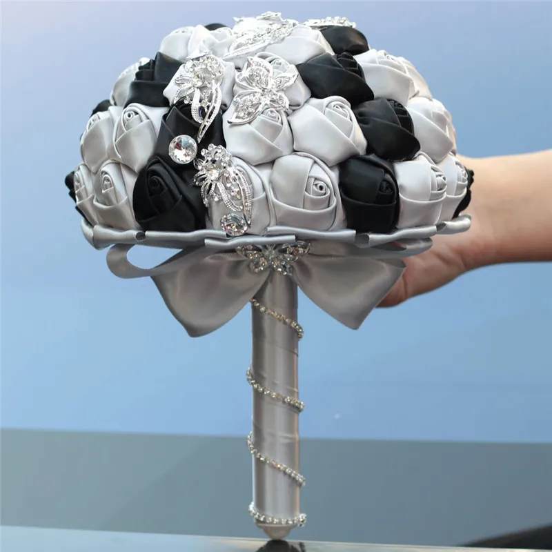 

Crystal Bridal Bouquet Ivory DIY Rhinestone Simulation Rose Wedding Props Fake Flower Decoration Church Party W2216