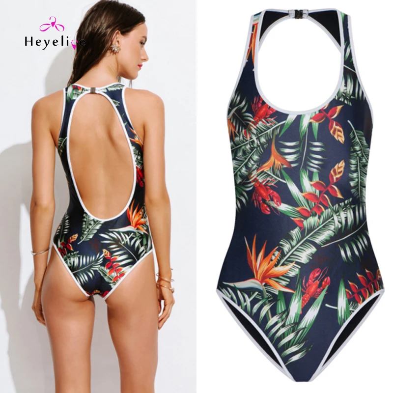 Купальник женский с принтом милый цельный высокой спинкой спортивный пуш ап