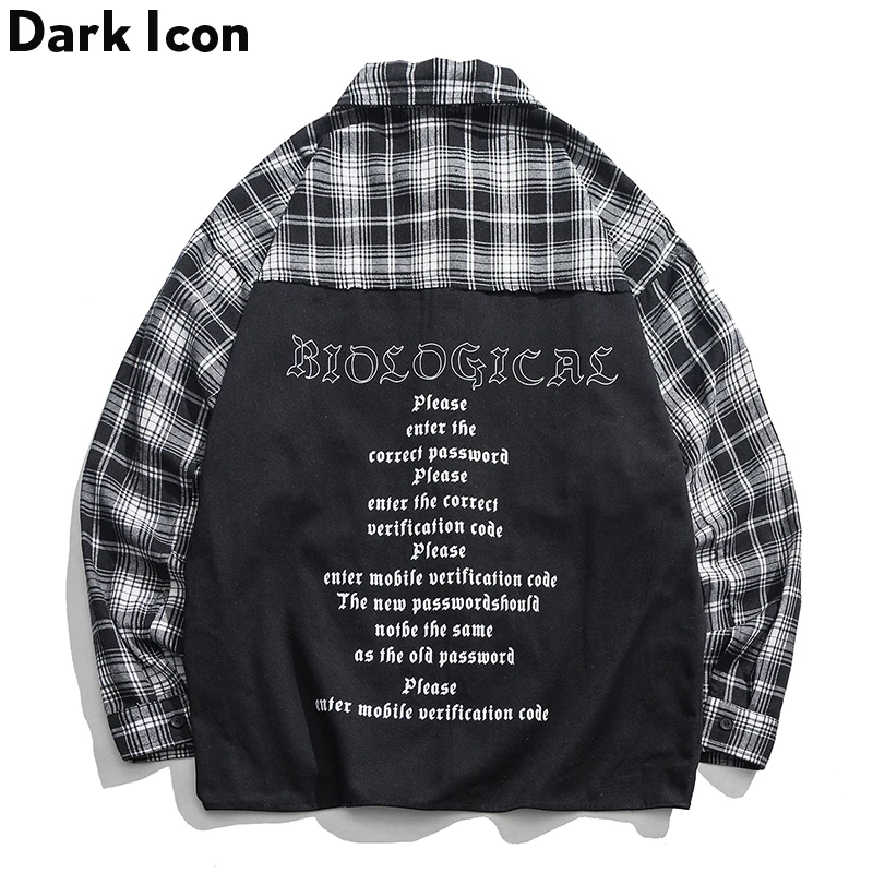 Мужская клетчатая куртка Dark Icon осенняя фланелевая в стиле хип-хоп с принтом букв
