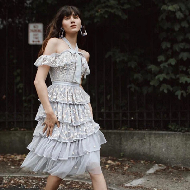 2019 летнее подиумное платье женское сексуальное миди с открытыми плечами и