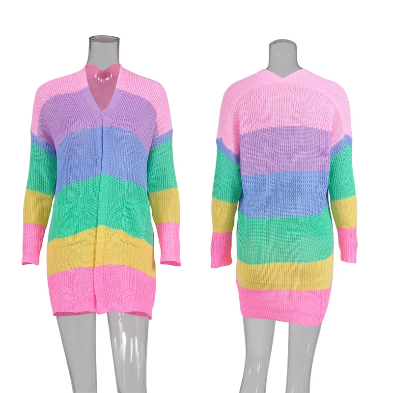 Женский кардиган Laughido Свободный вязаный джемпер с длинным рукавом и карманом