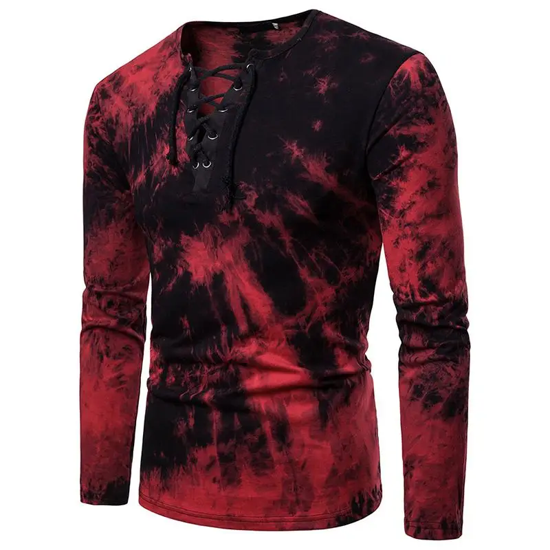 Модная мужская футболка с глубоким V-образным вырезом украшенная шнурками