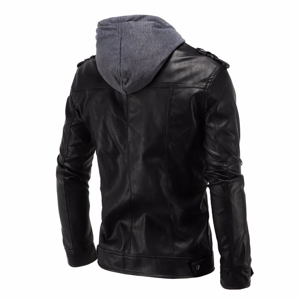 Новая модная куртка из искусственной кожи с капюшоном облегающая мотоциклетная