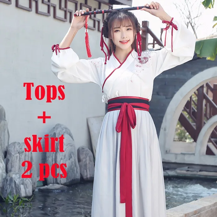 2 pieces set Традиционные народные классическая Вышивка Hanfu Для женщин древний танец костюм династии Тан сказочной принцессы Одежда для танцев DL3761 - Цвет: 2 pieces set
