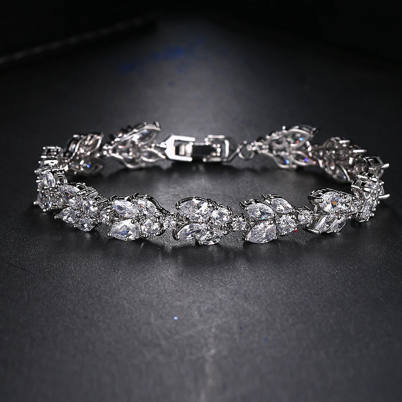 

Hot Sales Trendy Unique Jewelry Rose Gold Color Charm AAA+ CZ Crystal Female Bracelets Bangles For Women Party Pagement B-055