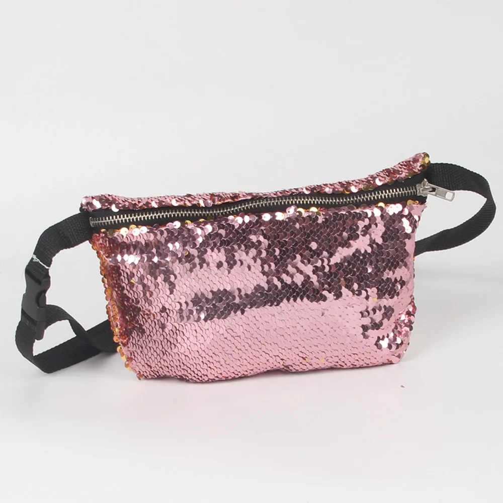 Outdoor Sports Casual Double Color Sequins Unisex Chest Bag Female Belt Bag Black Geometric Waist Packs Chest Phone Pouch#R5