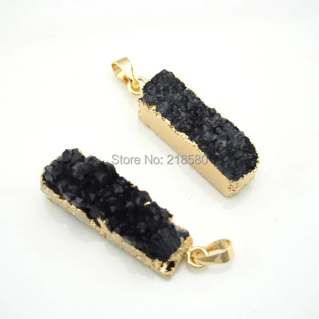 

C150211020 Black Druzy Druzzy Drusy Rectangle Bar Charm Pendant with Gold Electroplated Edges