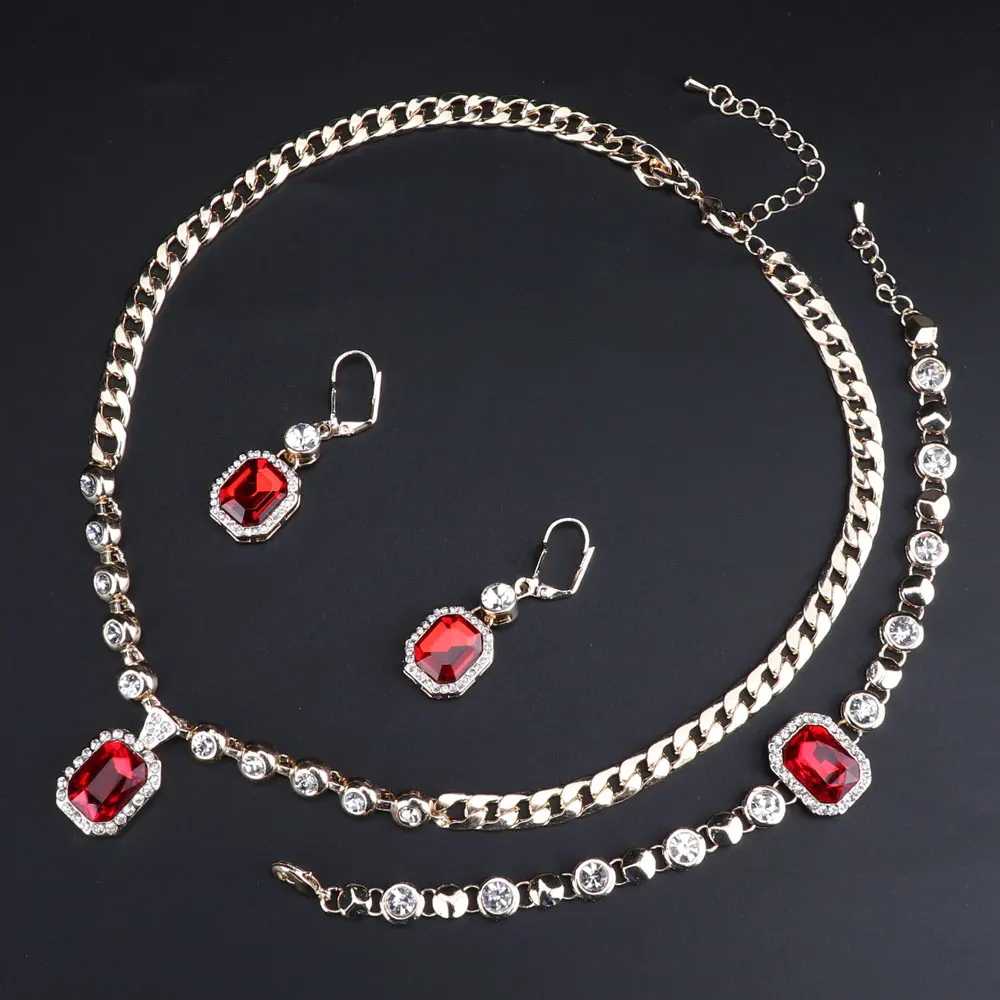 Красные Ювелирные наборы квадратные кубические циркониевые золотого цвета