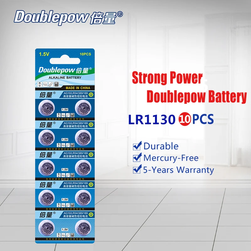 Quality 10pcs/1 Cards Doublepow DP-LR1130 1.5V Lithium Button Cell Battery Coin AG10.LR54.389.189 OEM is acceptable | Электроника