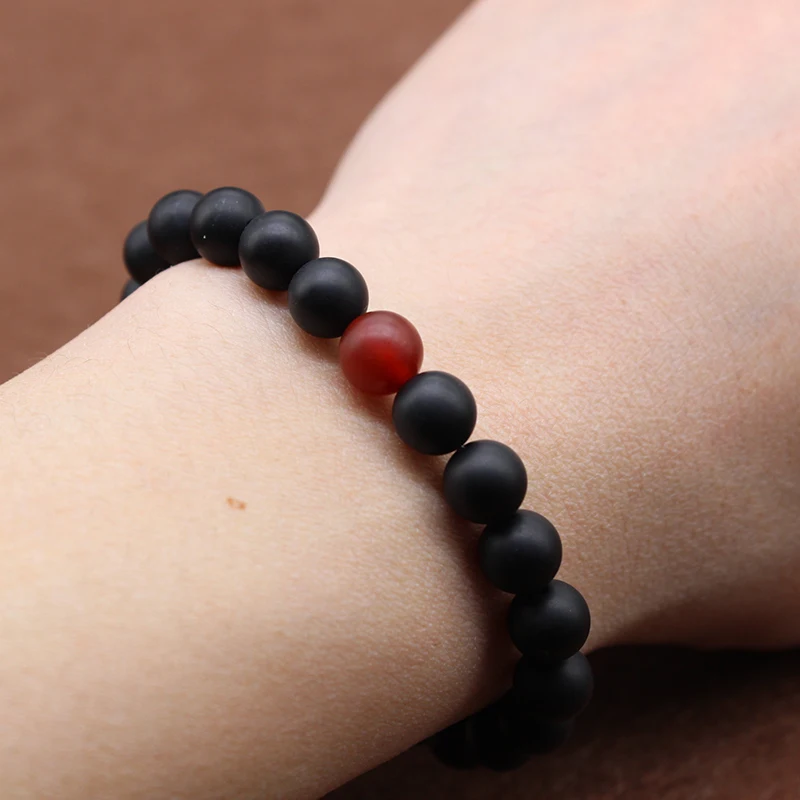 Мужские и женские браслеты с черным натуральным камнем модные очаровательные