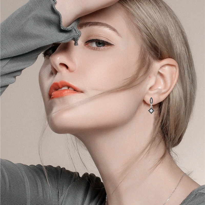 

[BLACK AWN] Pure Sterling Silver 925 Jewelry Wedding Drop Earrings for Women Boucle d'oreille T209
