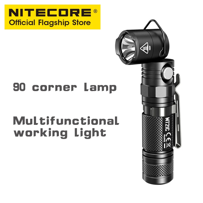 Nitecore MT21C L-shaped Flashlight 90° Adjustable Work Light Multifunction Magnetic Suction EDC Troch Lantern, CREE XP-L HDV6