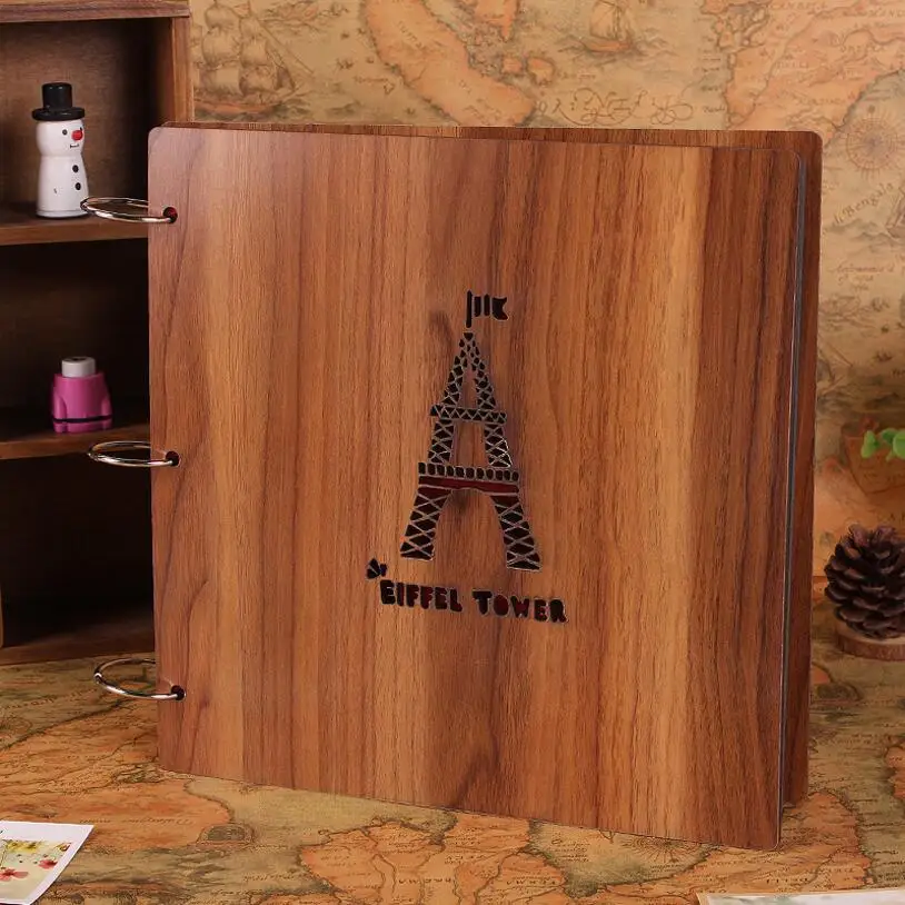 Альбом для фотосъемки с большим деревянным покрытием 29x29 см черный бумажный