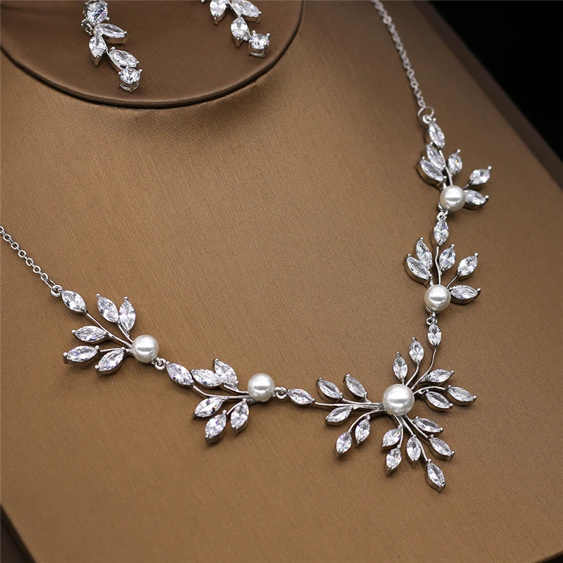amupp New Cubic Zirconia Wedding Jewelry Sets Micro Paved Full CZ Zircon Brides Tiara Necklace and Earrings Set for Costume Prom | Украшения