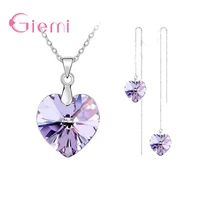 romantic lovely crystal ocean heart real 925 sterling silver pendant necklace earring jewelry set women wedding gifts
