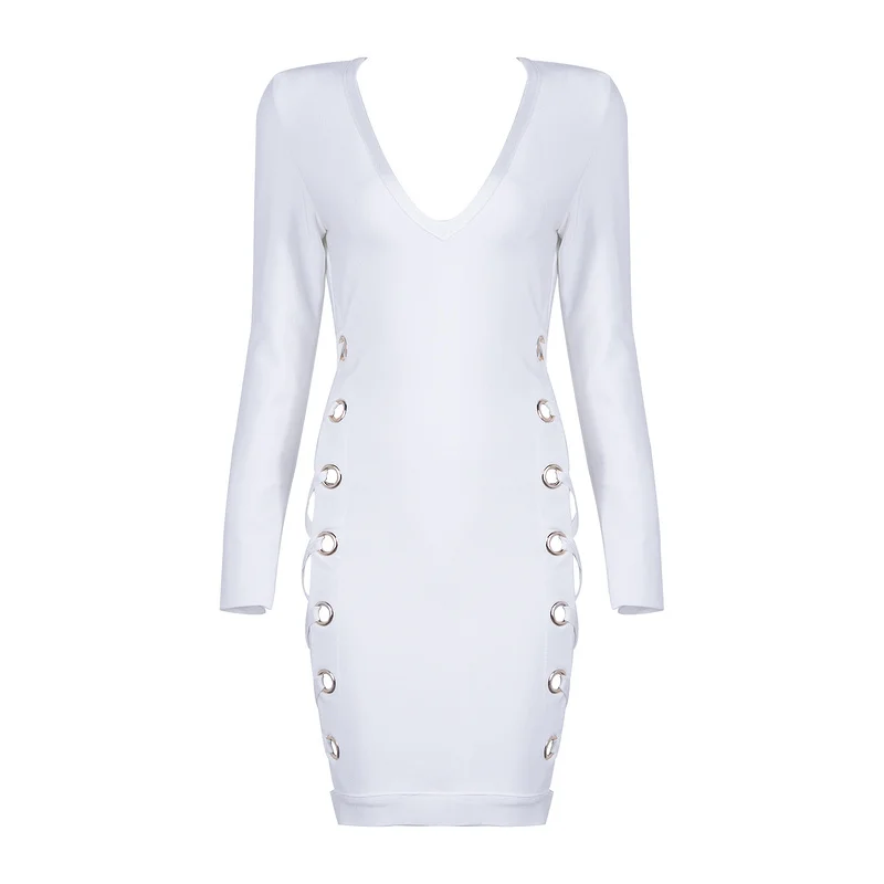 Высококачественное Сексуальное Женское Платье с длинным рукавом глубоким v