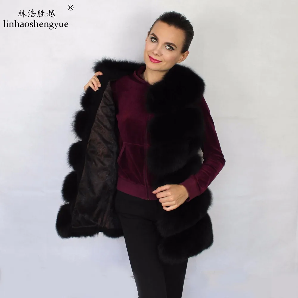 Linhaoshengyue 70cm Long  Real  Fox  Fur  Vest With  Six Row