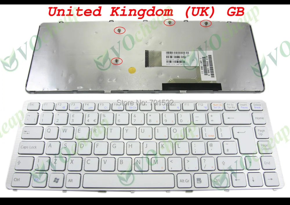 Новая клавиатура для ноутбука Sony Vaio VGN-NW серии (с серебряной рамкой) белый ГБ