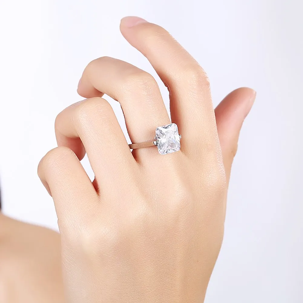 Женское Обручальное кольцо с квадратным камнем из титана