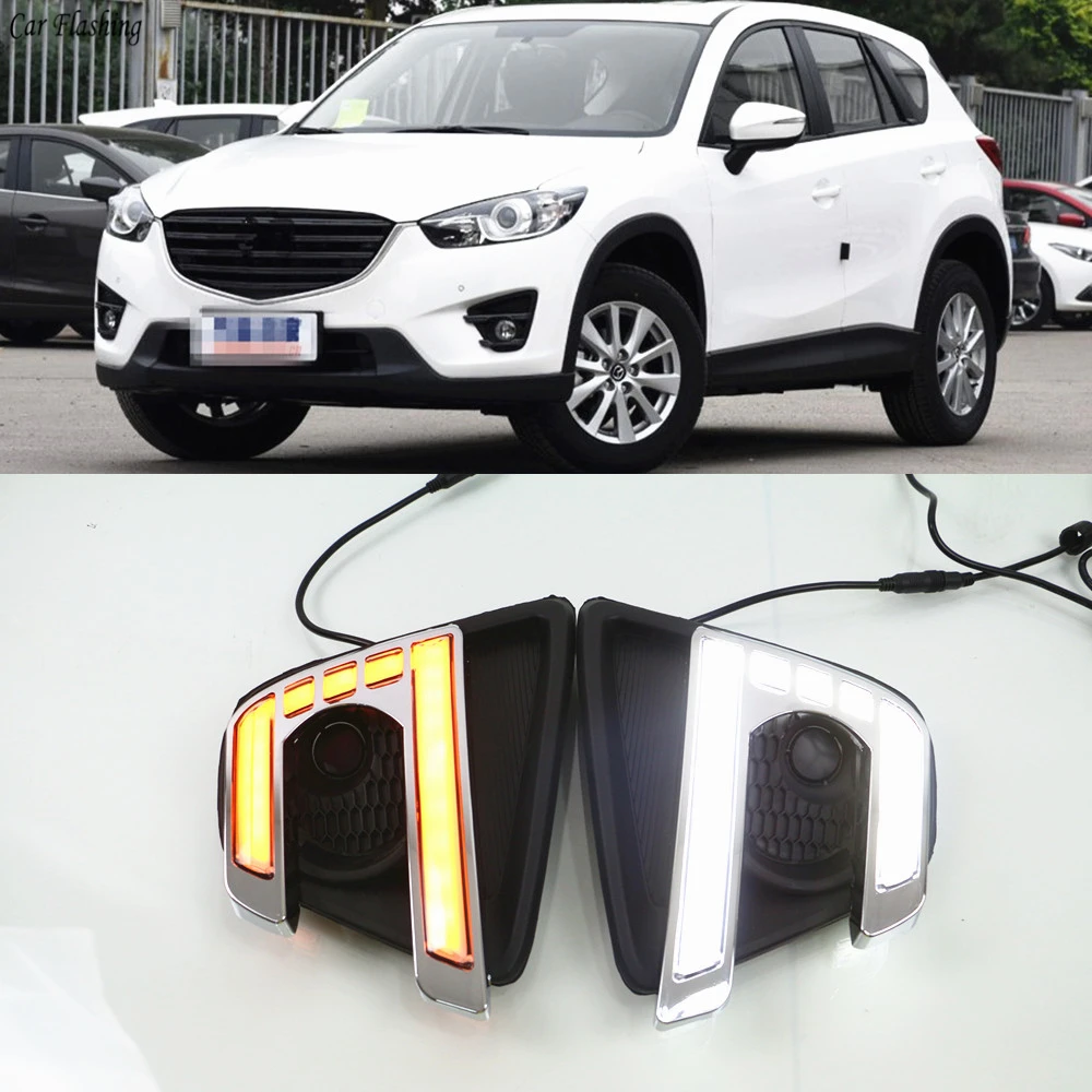 Автомобиль мигает 1 комплект светодиодный для Mazda CX5 CX-5 2012 2013 DRL дневного света дневной с желтыми поворотник