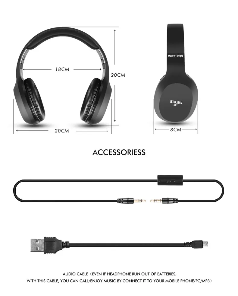 Salar S11 беспроводные наушники Bluetooth 4,2 гарнитура складные bluetooth-наушники Игровые наушники с микрофоном для телефона ПК компьютера