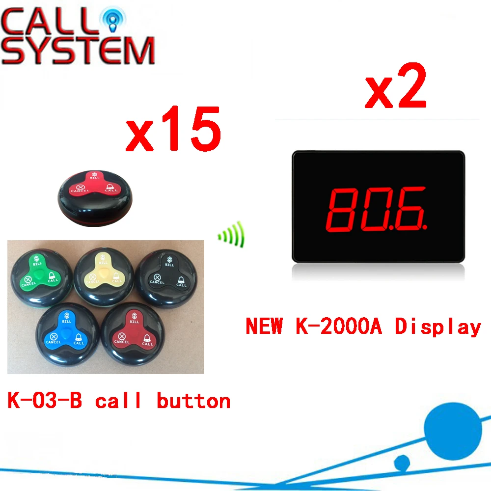 

Wireless Service Bell System For A Restaurant Competitive Price Ycall Brand Pager Suit For Hotel(2 display+15 call button)