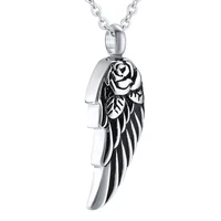 ijd8371 stainless steel angel wing with rose cremation urn pendant necklace stainless steel memorial keepsake cremation jewelry