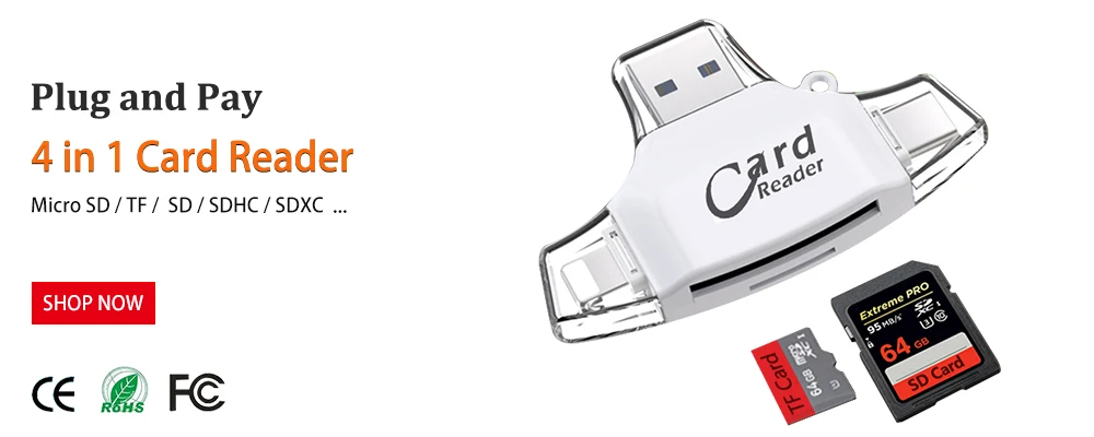 4 в 1 кардридер Тип C Micro USB адаптер TF Micro SD кардридер для Android ipad/iphone 7 plus 6s5s MacBook