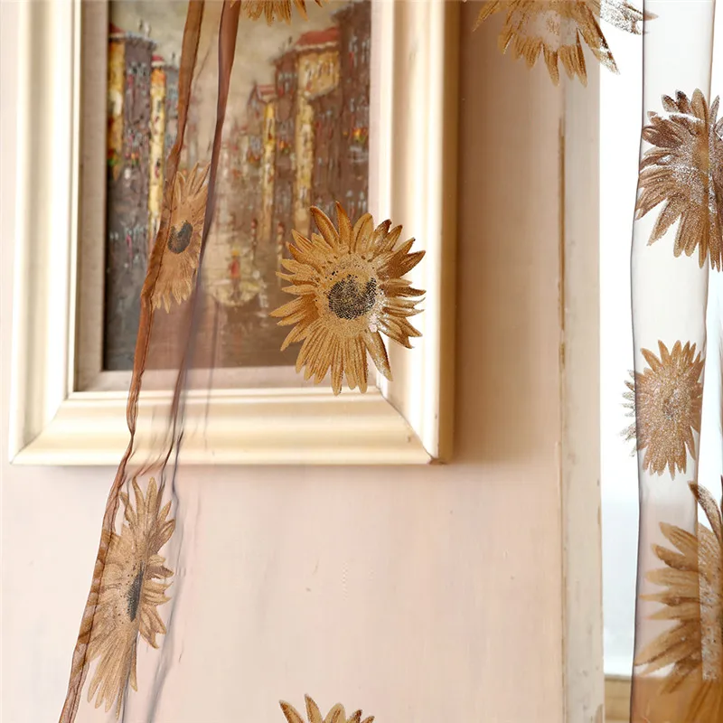 Занавески с подсолнухами 1 шт. тюлевые шторы для окна балкона готовые выгорание