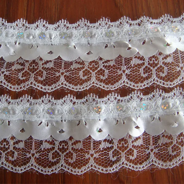Brand NEW! 5 yards 4.5cm 3-layer Lace Laser Cut Satin Sequin Trim DIY Craft 1432 White |