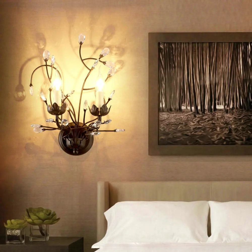 Винтажный настенный светильник с кристаллами Sretro металлический для дома